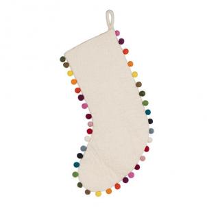 Multi Color Pom Poms On White Stocking