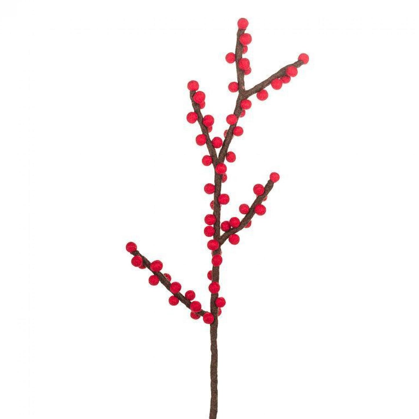 Fabric Pompom Red Berries Branch Faux Plants And Trees