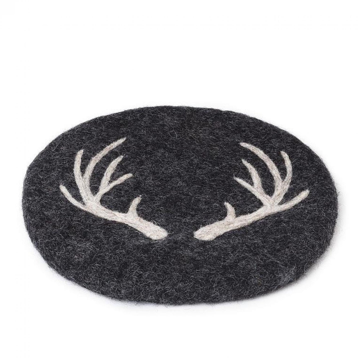 Set of 12 Gray Stag Horn On Charcoal Gray Background Trivet