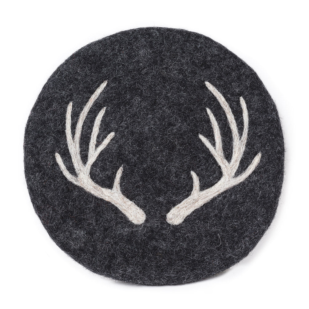 Set of 12 Gray Stag Horn On Charcoal Gray Background Trivet