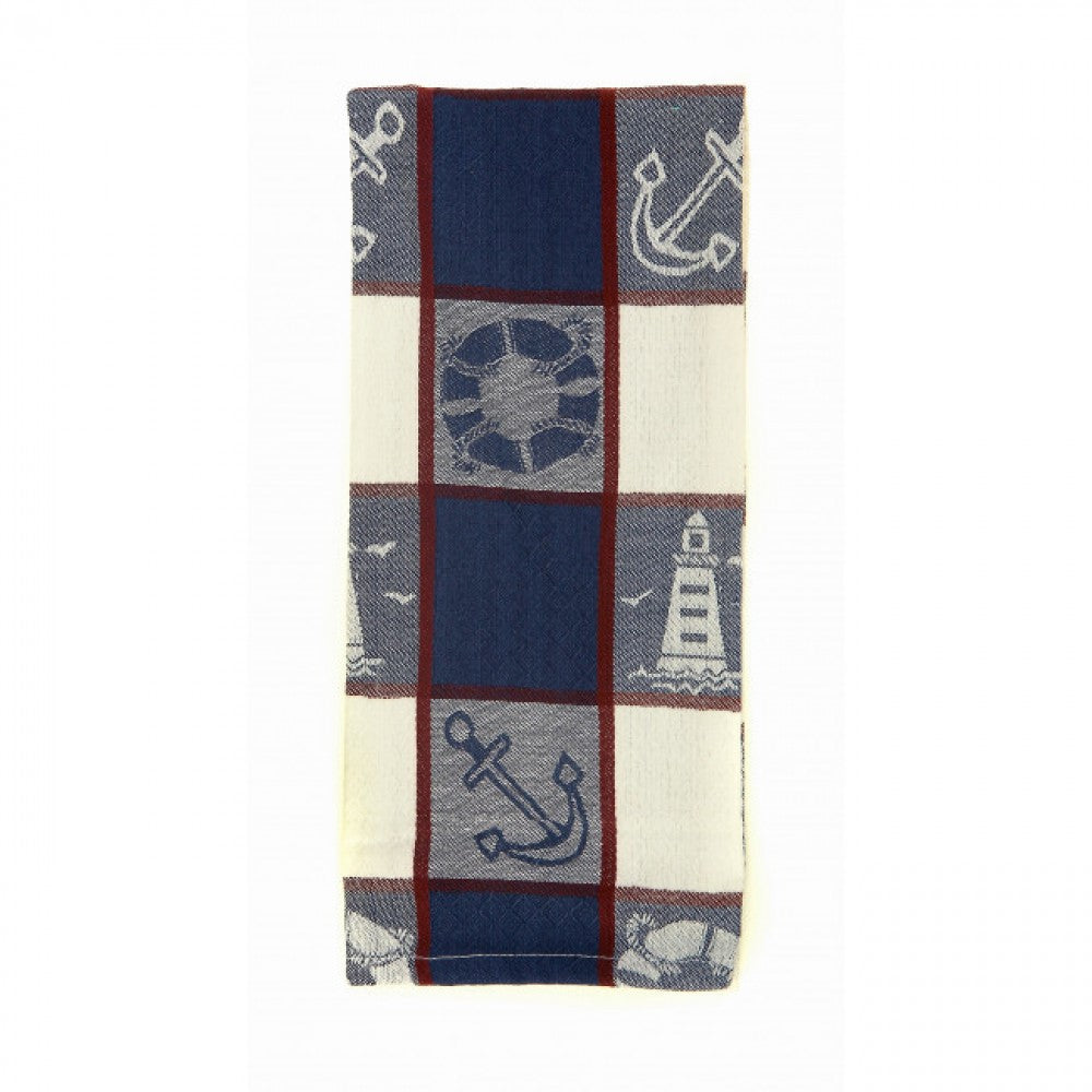 Nautical Theme Check Pattern Tea Towel