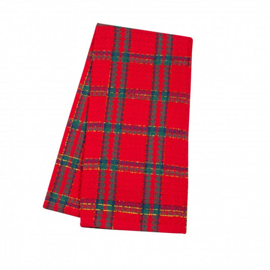 Belvedere Red Lurex Check Pattern Tea Towel