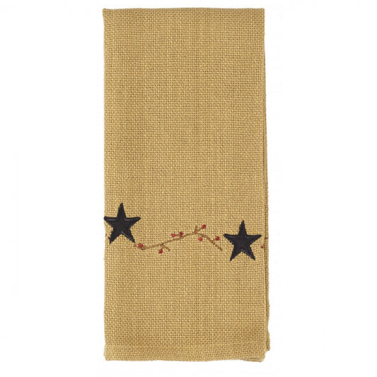 Burlap Color With Berries And Stars Tea Towel