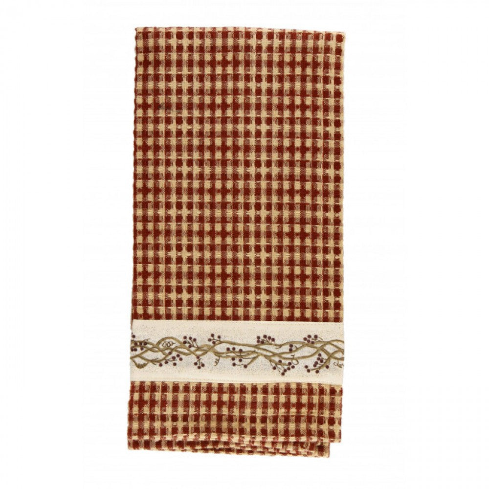 Burgundy Check With Berryvine Trim Tea Towel