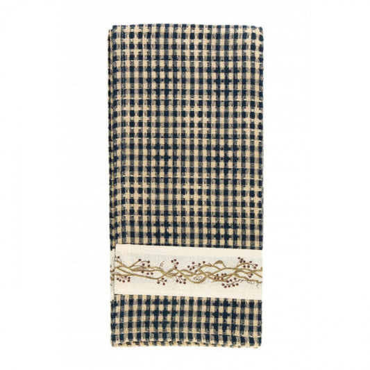 Navy Blue Check With Berryvine Trim Pattern Tea Towel