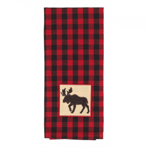 Red & Black Buffalo Check With Moose Label Tea Towel