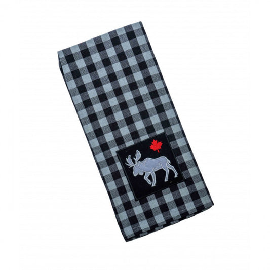 Buffalo Grey Plaid With Moose & Maple Leaf Tea Towel