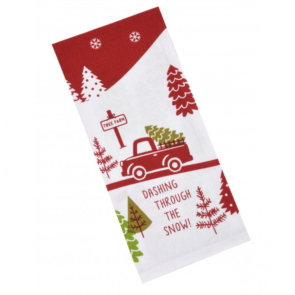 Christmas Theme Dashing Through The Snow Tea Towel