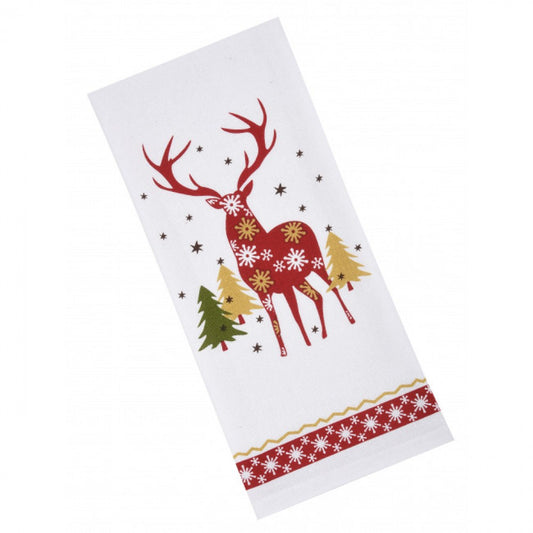 Christmas Theme Reindeer And Trees Tea Towel