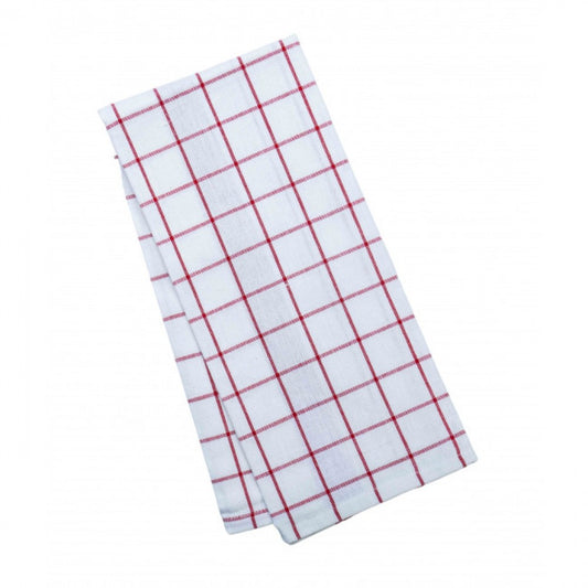 Burgundy On White Check Pattern Tea Towel
