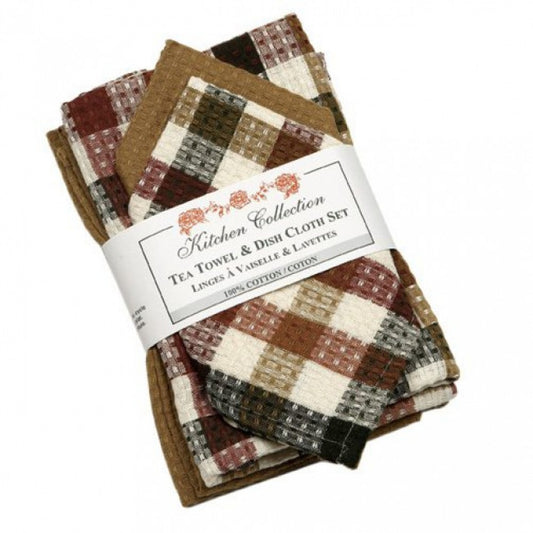 Cambridge Check 2 Dish Cloths And 2 Tea Towel Set