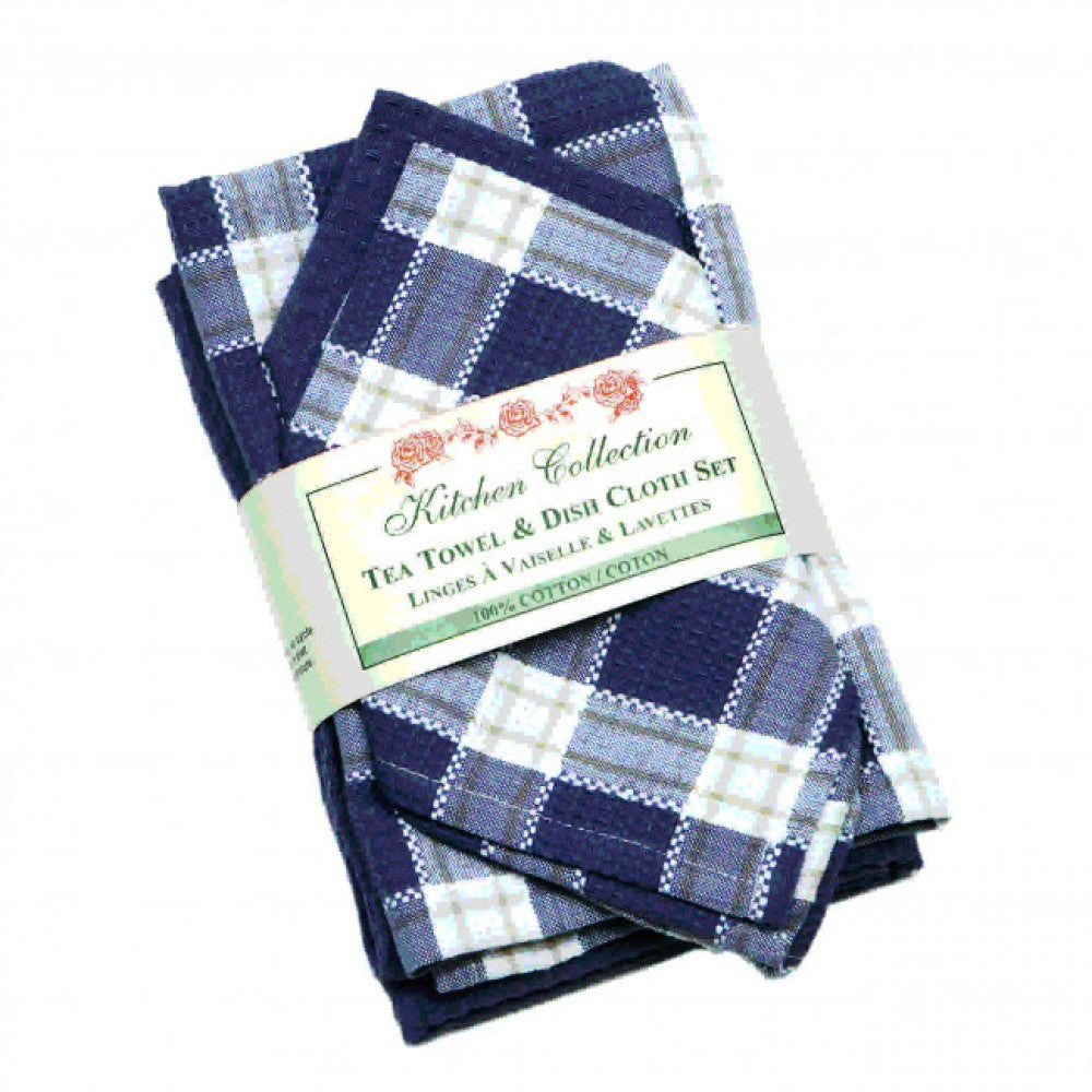 Purple Check 2 Dish Cloths And 2 Tea Towel Set