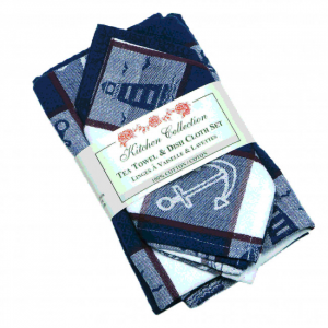 Nautical Themes On Checks 2 Dish Cloths And 2 Tea Towel Set