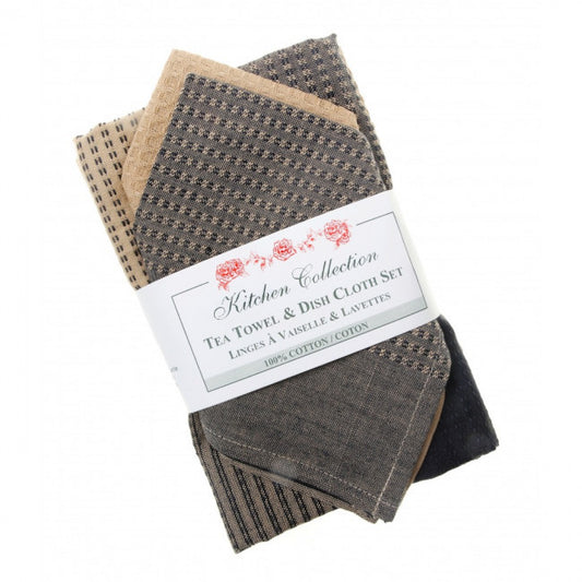 Black Chambre Pattern 2 Dish Cloths And 2 Tea Towel Set