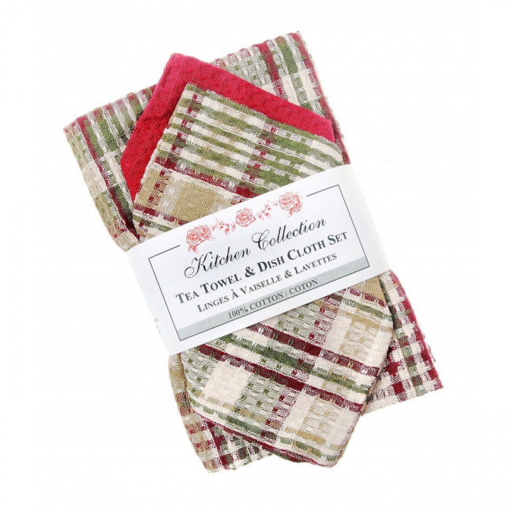 Rosemary Check 2 Dish Cloths And 2 Tea Towel Set