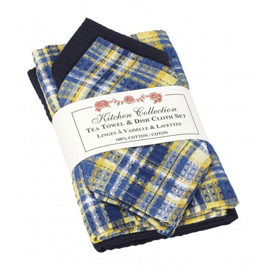 Blue Stone Check 2 Dish Cloths And 2 Tea Towel Set