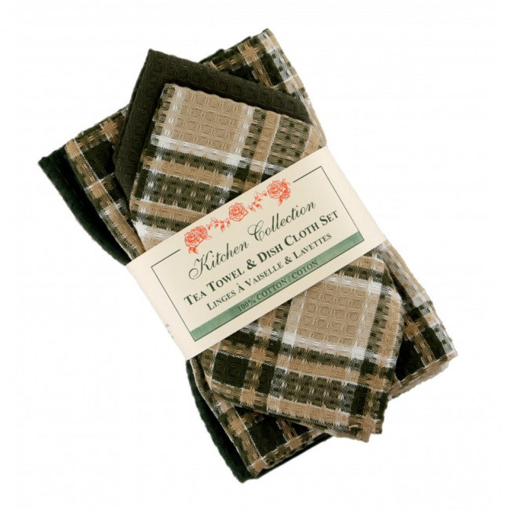 Tulsi Check Pattern 2 Dish Cloths And 2 Tea Towel Set