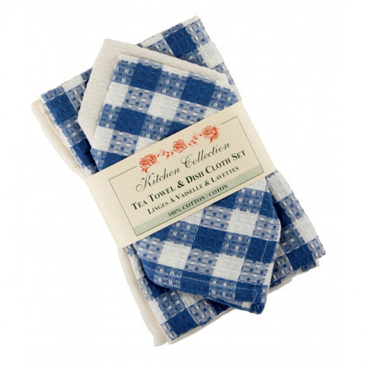 Toro Blue Check Pattern 2 Dish Cloths And 2 Tea Towel Set