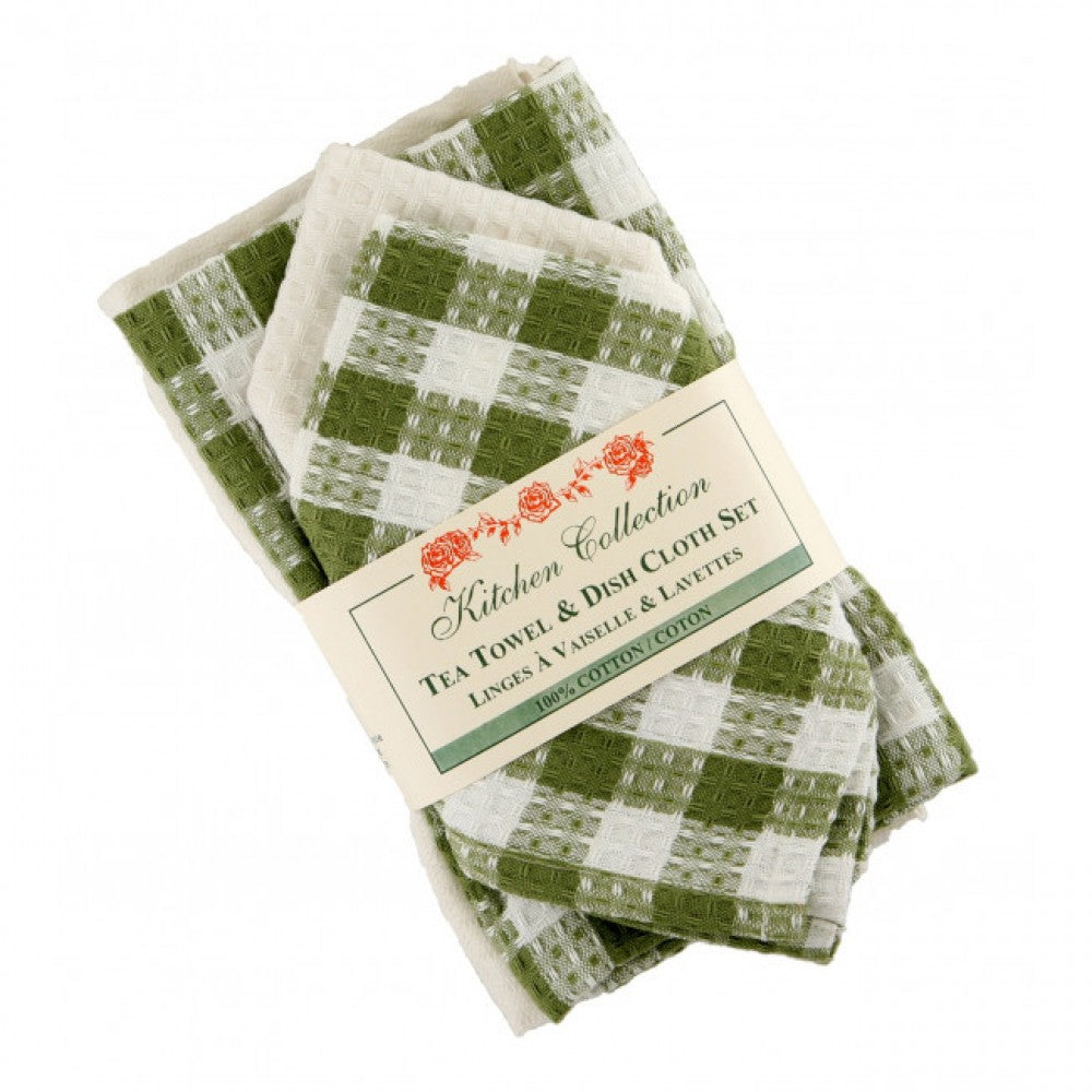 Toro Green Check Pattern 2 Dish Cloths And 2 Tea Towel Set