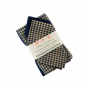 Berryvine Navy Blue Check 2 Dish Cloths And 2 Tea Towel Set