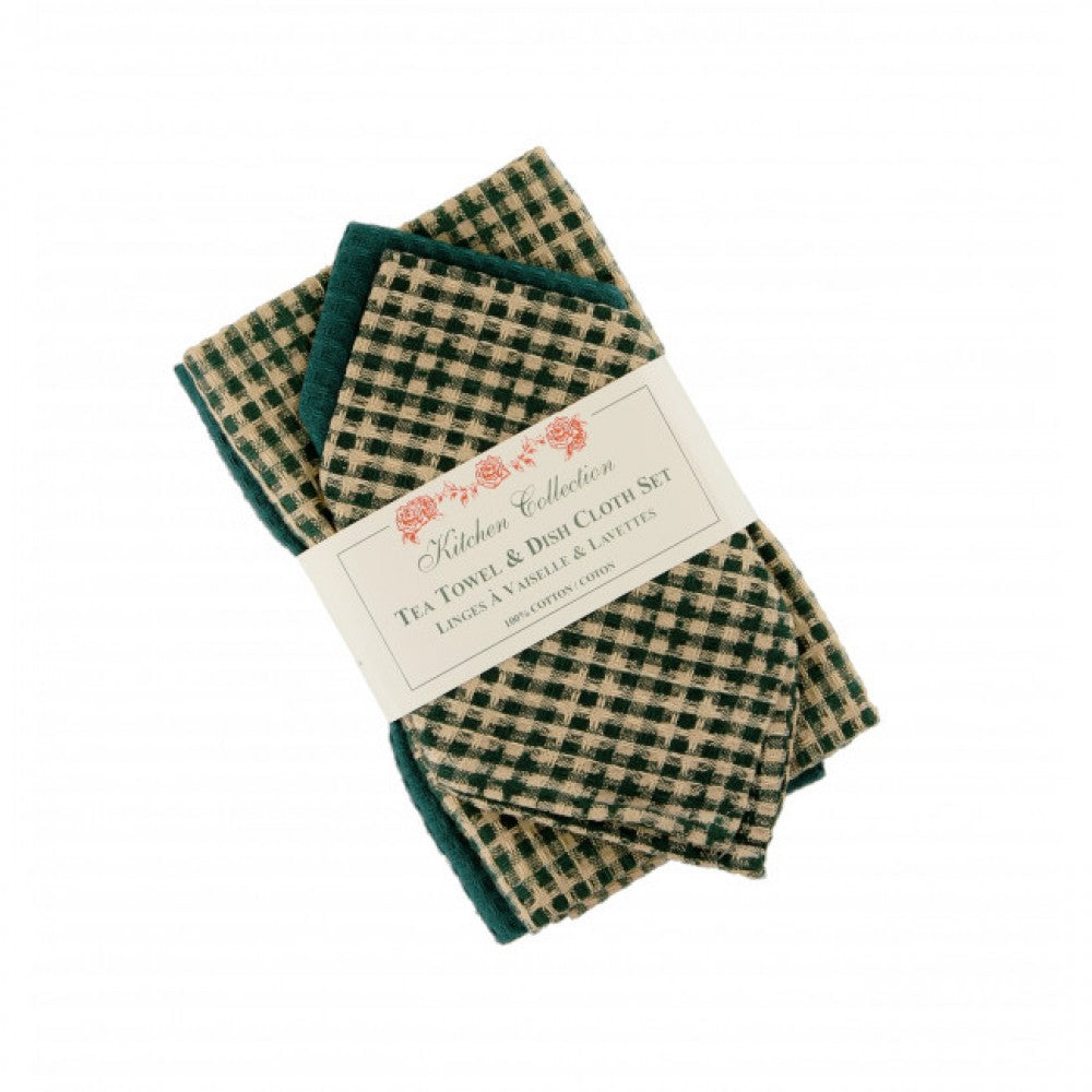 Berryvine Green Check 2 Dish Cloths And 2 Tea Towel Set