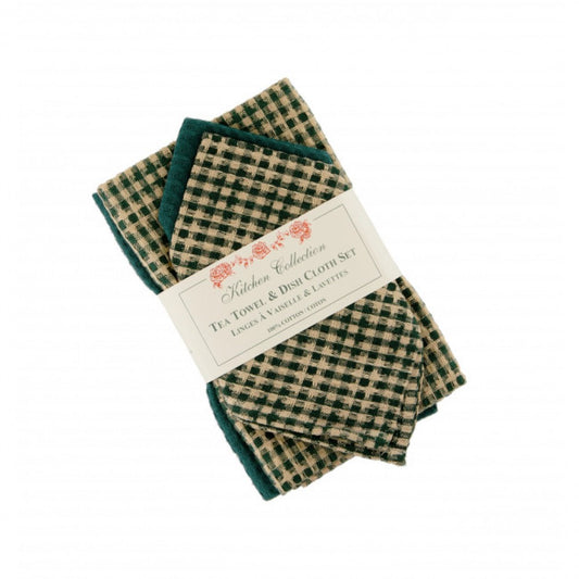 Berryvine Green Check 2 Dish Cloths And 2 Tea Towel Set