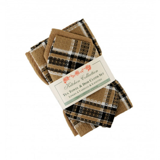Black Haze Check Pattern 2 Dish Cloths And 2 Tea Towel Set