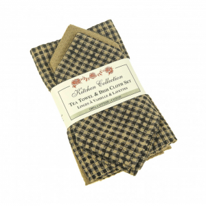 Star Black Check 2 Dish Cloths And 2 Tea Towel Set