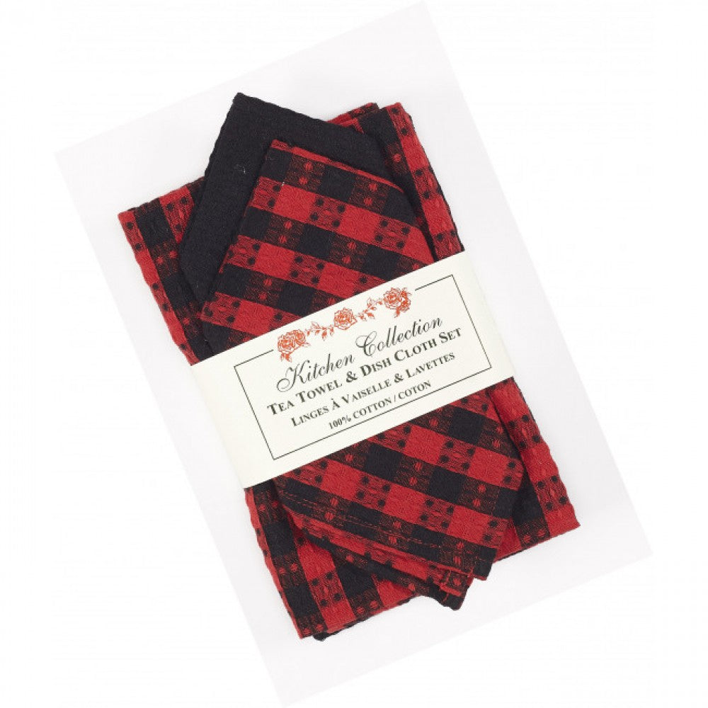 Buffalo Check Red Plaid 2 Dish Cloths And 2 Tea Towel Set