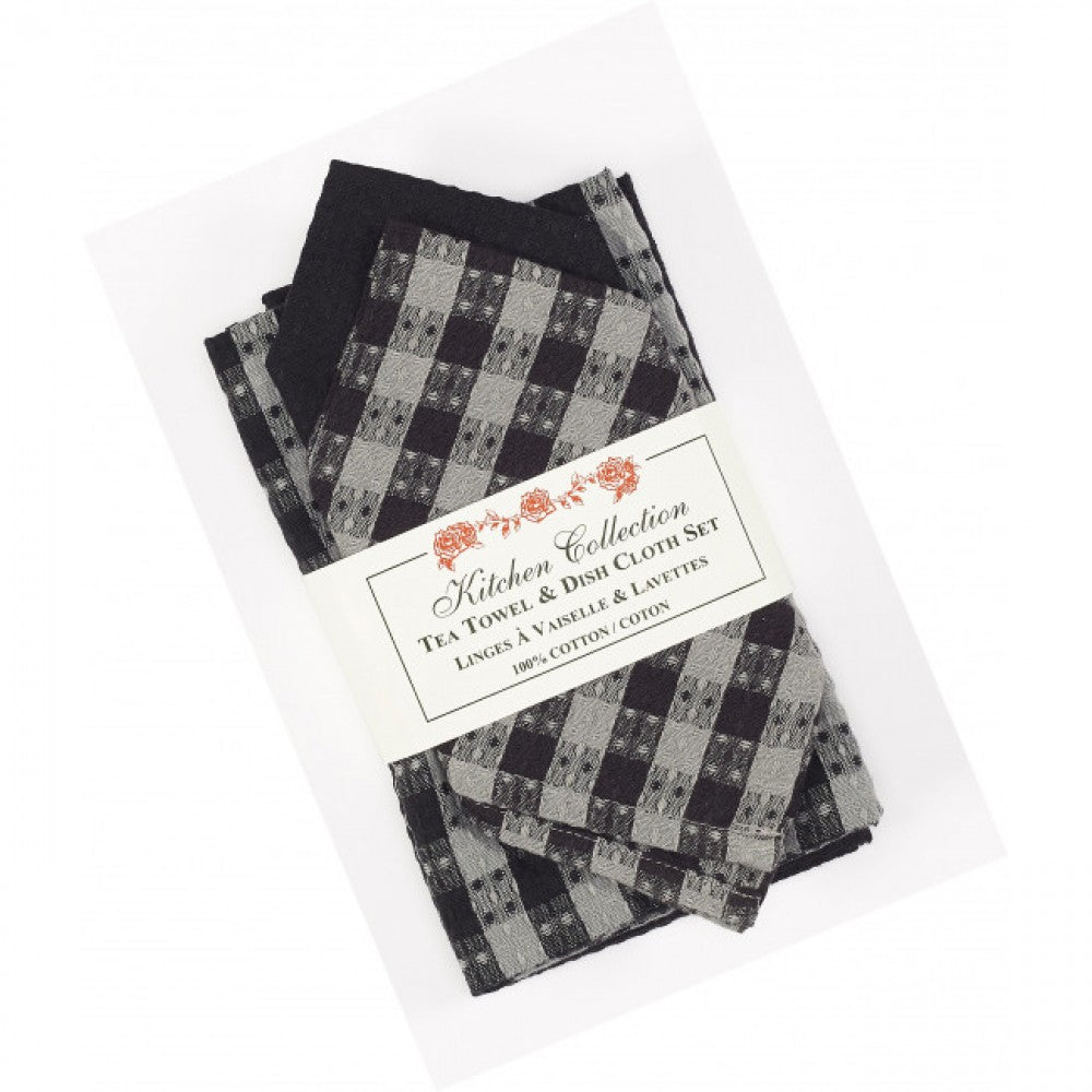 Buffalo Check Gray Plaid 2 Dish Cloths And 2 Tea Towel Set