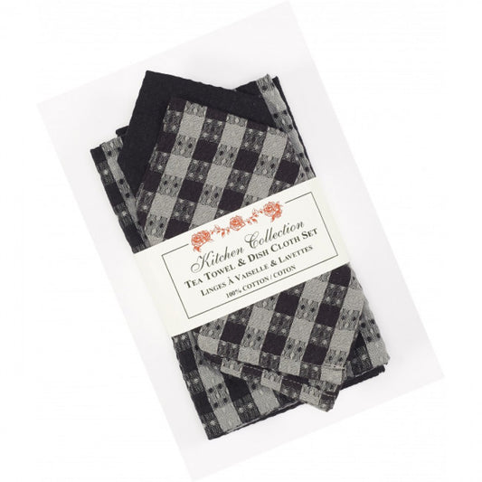 Buffalo Check Gray Plaid 2 Dish Cloths And 2 Tea Towel Set