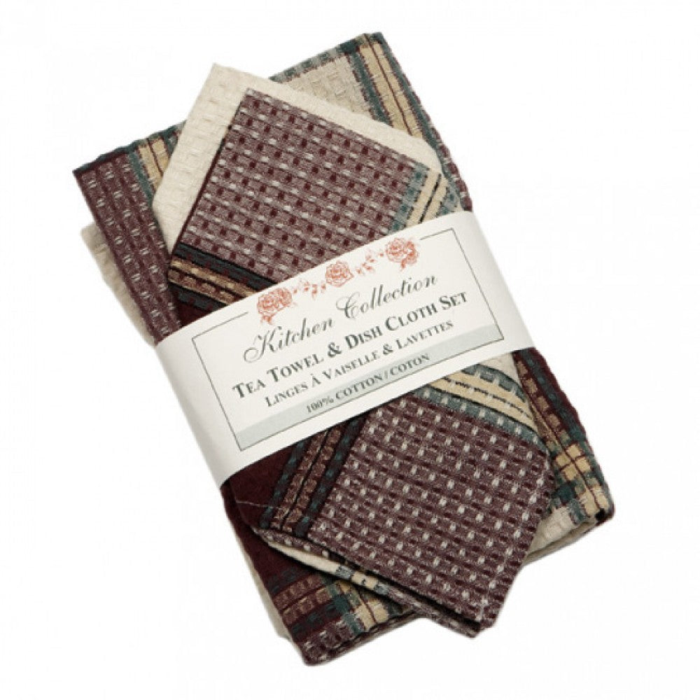 Sherwood Burgundy Check Pattern 2 Dish Cloths And 2 Tea Towel Set