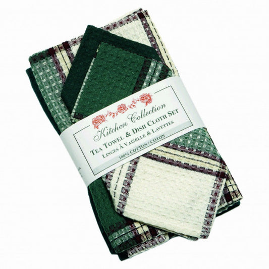 Sherwood Green Check 2 Dish Cloths And 2 Tea Towel Set