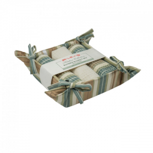 Woodside 3 Tea Towels And Bread Basket Set