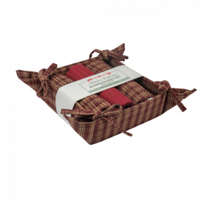 Paprika Check 3 Tea Towels And Bread Basket Set