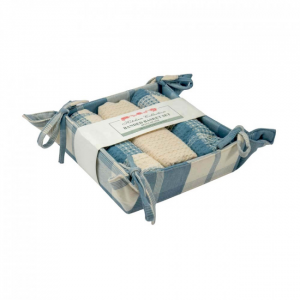 Meridian Check3 Tea Towels And Bread Basket Set