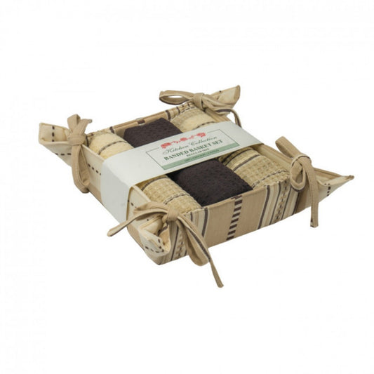 Coco Stripes3 Tea Towels And Bread Basket Set