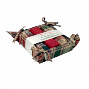 Moorpark Jewel Tones Check 3 Tea Towels And Bread Basket Set