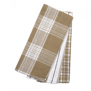 Set Of 3 Beige And White Patterned Tea Towels