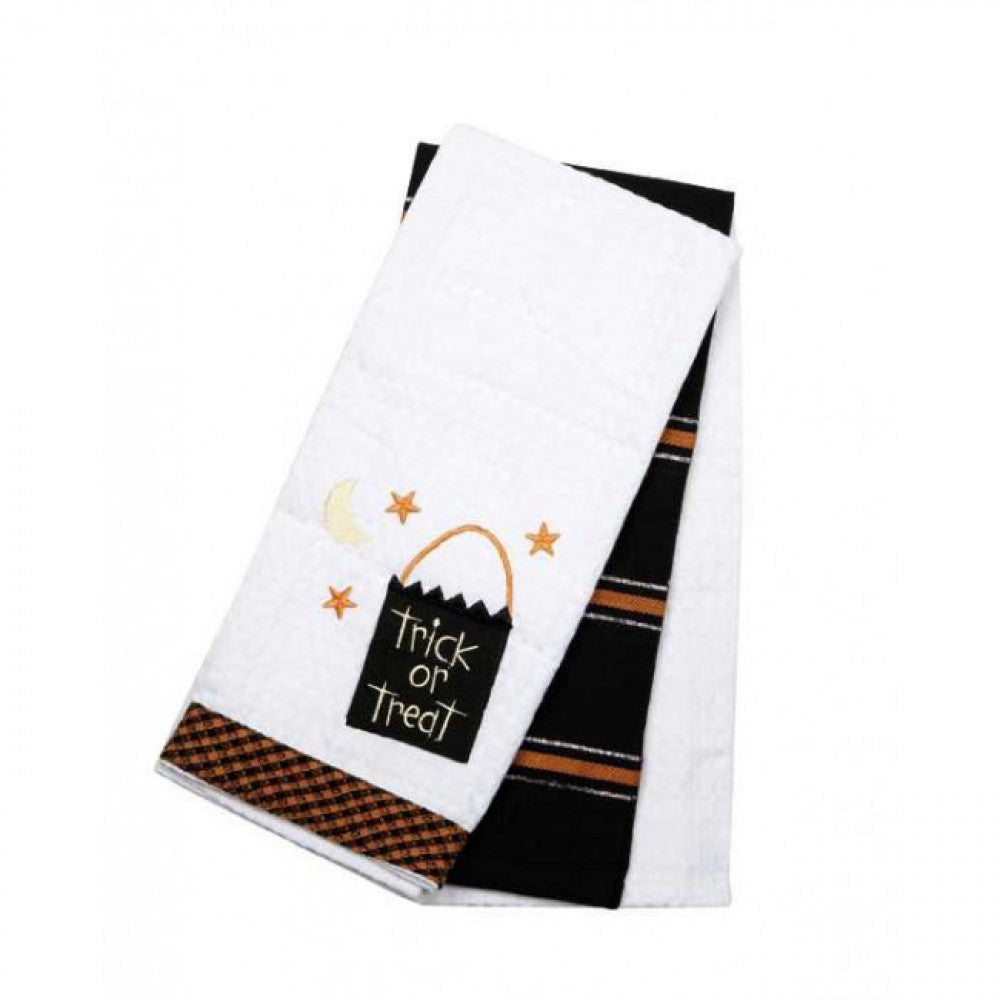 Set Of 3 Halloween Trick Or Treat Theme Tea Towels