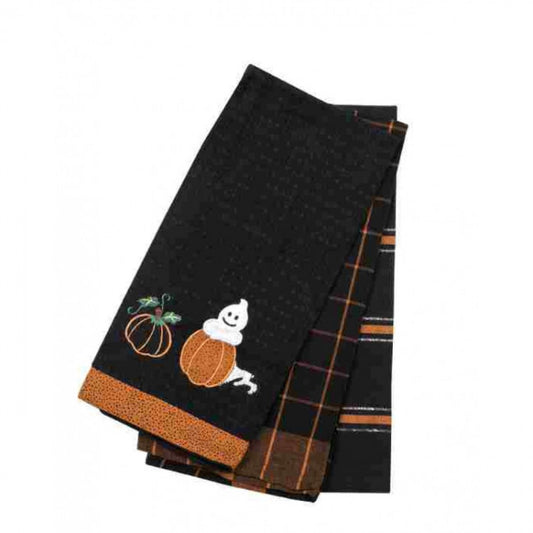 Set Of 3 Halloween Ghost And Pumpkin Themed Tea Towels