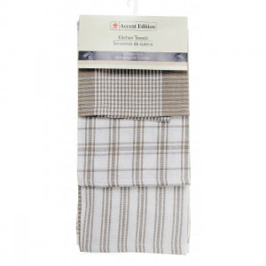 Set Of 3 Beige And Whites Tea Towels