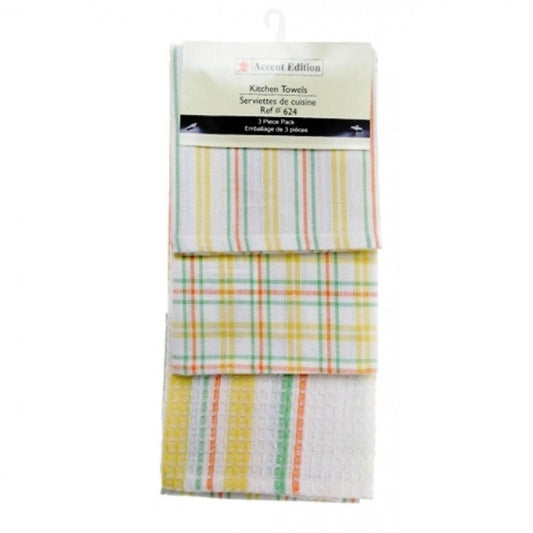 Set Of 3 Lemony Checks And Stripes Pattern Tea Towels