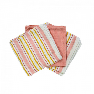 Set Of 3 Pink Stripes And Solid Pink Dishcloths