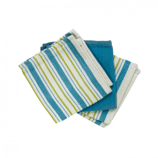 Set Of 3 Blue Stripes And Solid Blue Dishcloths