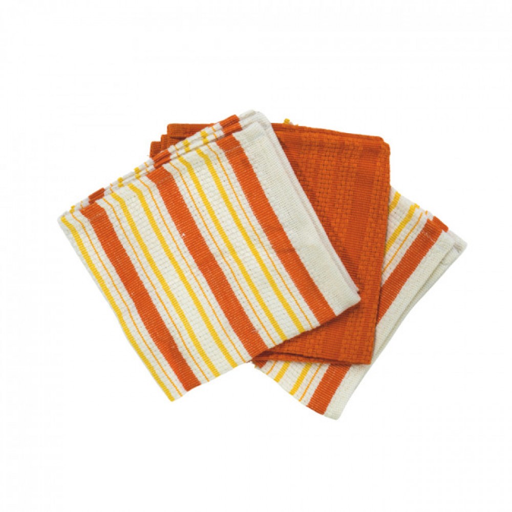 Set Of 3 Orange Stripes And Solid Orange Dishcloths