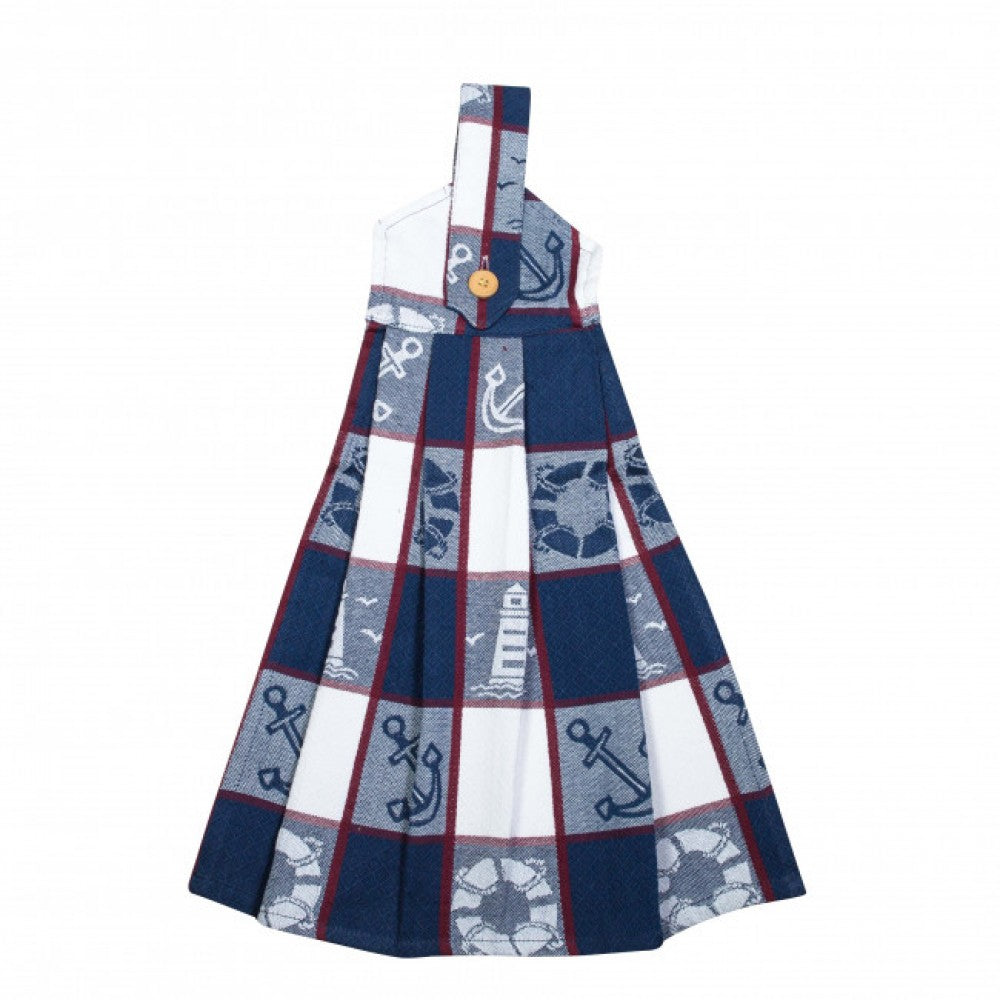 Nautical Themes On Check Pattern Hanging Tea Towel