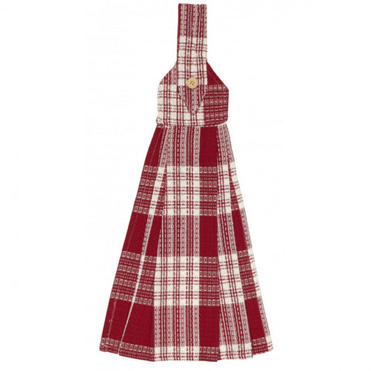 Stone Red Plaid Pattern Hanging Tea Towel