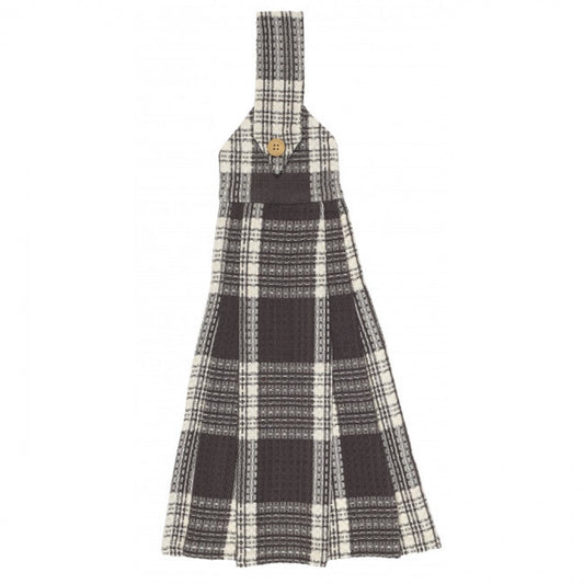 Stone Gray Plaid Pattern Hanging Tea Towel