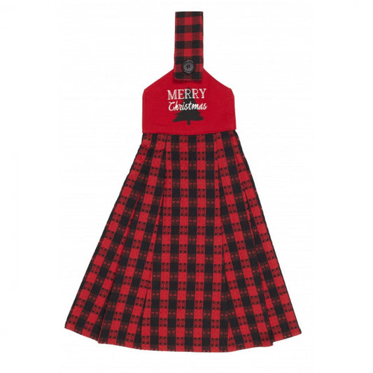 Buffalo Check Red Plaid Merry Christmas Hanging Tea Towel